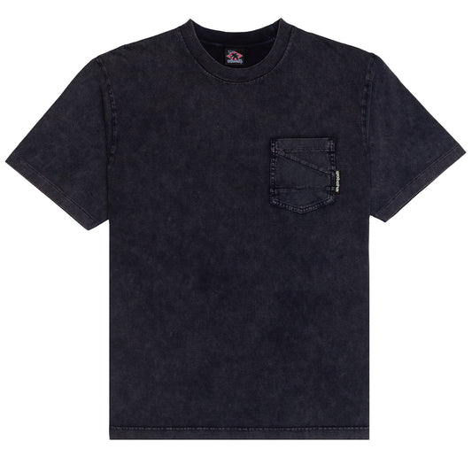 Men’s Mineral Washed Black Pocket Tee with Woven Logo - Miho Beach