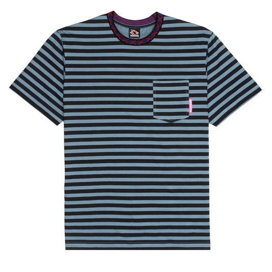 Men's Striped Colorful Neckline Design Short Sleeve Shirt -  Synapse