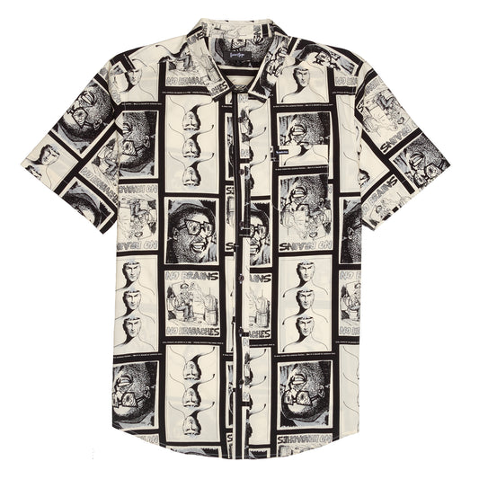 Men’s Button-Up Shirt with Caricature Panels and Comic Strip Design -  Lost Mind