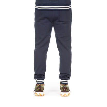 Navy Blue Graphic Sweatpants with Embroidered Text and Patch Details - Advance Pant
