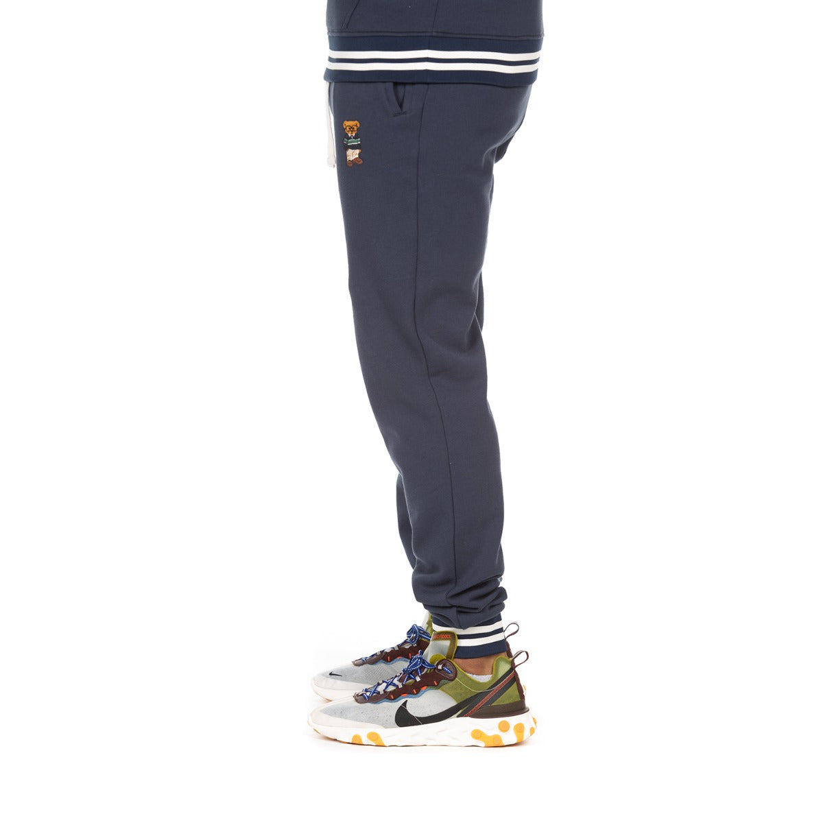 Navy Blue Graphic Sweatpants with Embroidered Text and Patch Details - Advance Pant