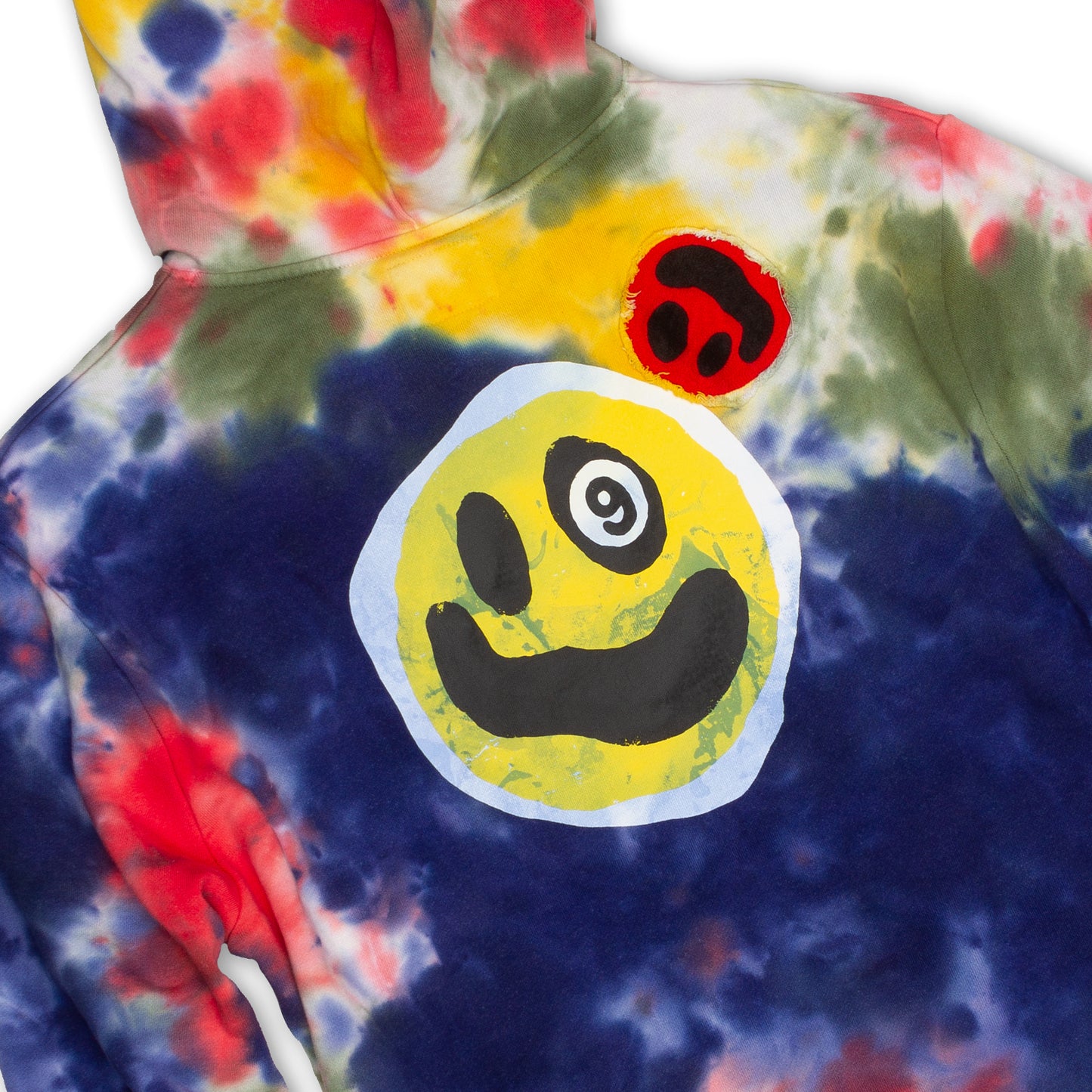 Men's Vibrant Tie-Dye Hoodie with Smiley Design Painted Rock Pullover Hoodie