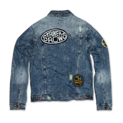 Men’s Distressed Denim Jean Jacket with Rugged Look Patches - Nopah Res Jean Jacket