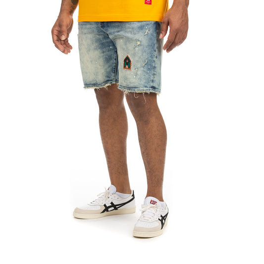 Men's Patched Spur Distressed Denim Shorts
