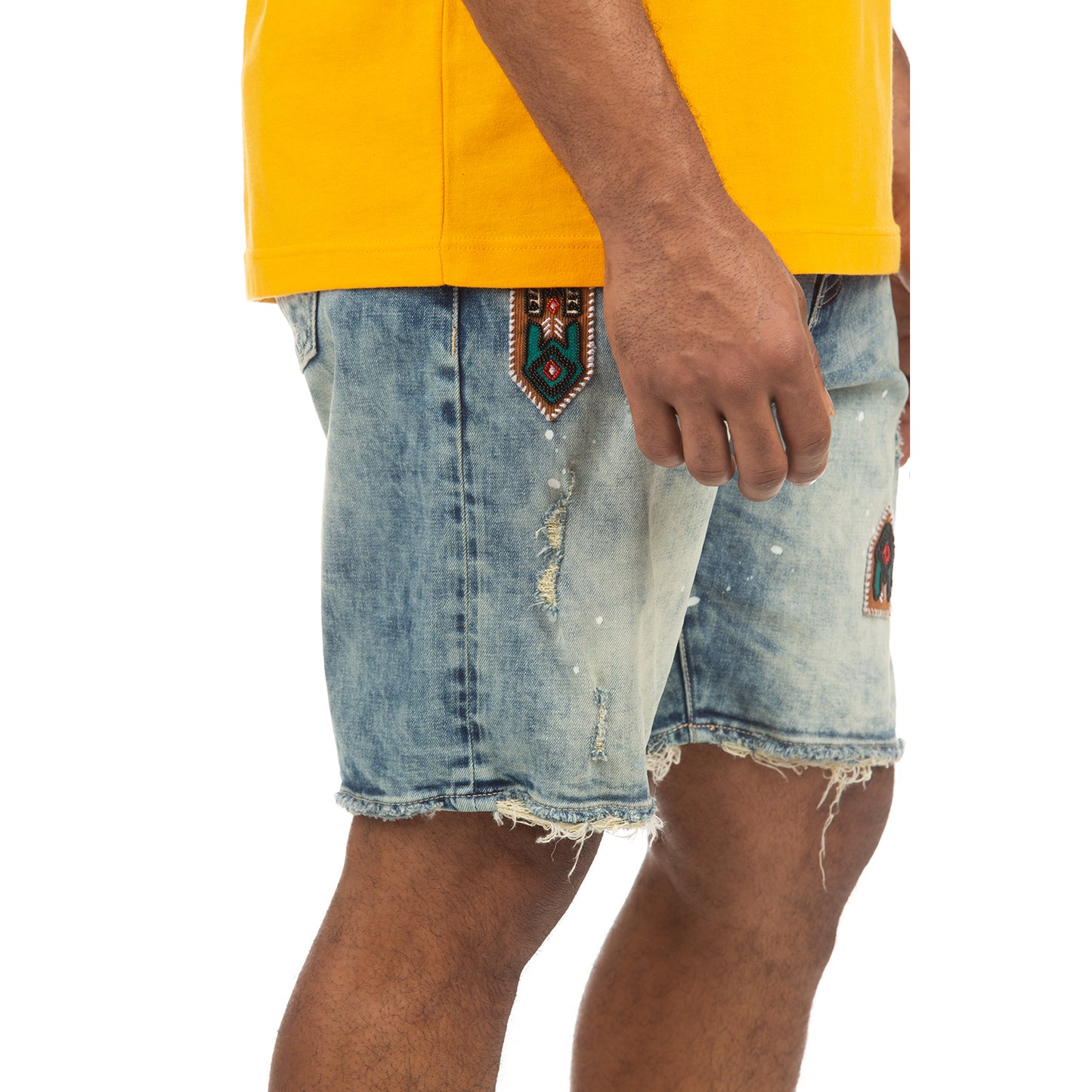 Men's Patched Spur Distressed Denim Shorts