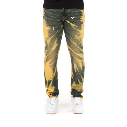 Galactic Gold Splash Slim-Fit Jeans - Dark Wash - Artistic and Edgy - Spellman
