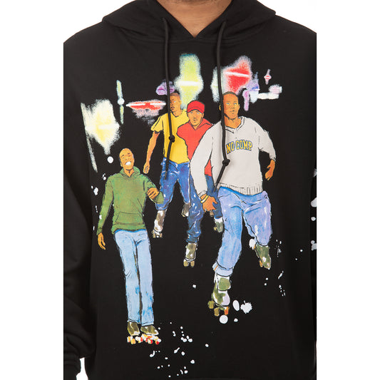 Men's Black Hoodie with Colorful Characters and Paint Splatter Design - Cascade