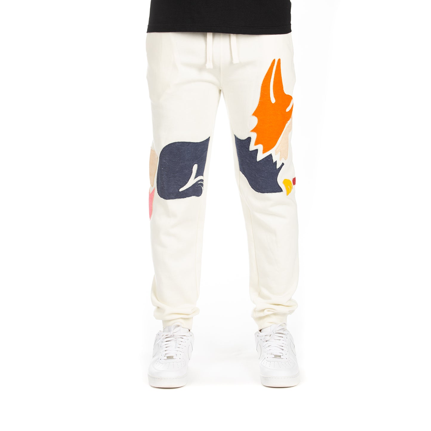 Whisper White Sweatpants with Vibrant Abstract Fox Design - Breakdown Sweatpants
