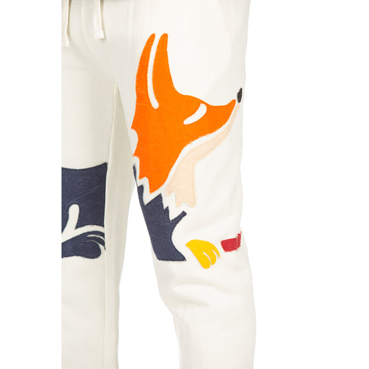Whisper White Sweatpants with Vibrant Abstract Fox Design - Breakdown Sweatpants