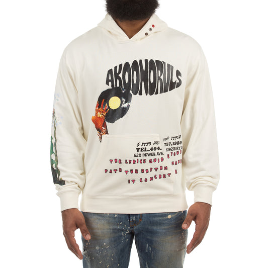 Men's White Hoodie with Event Flyer Graphic - Edgy Herbal White