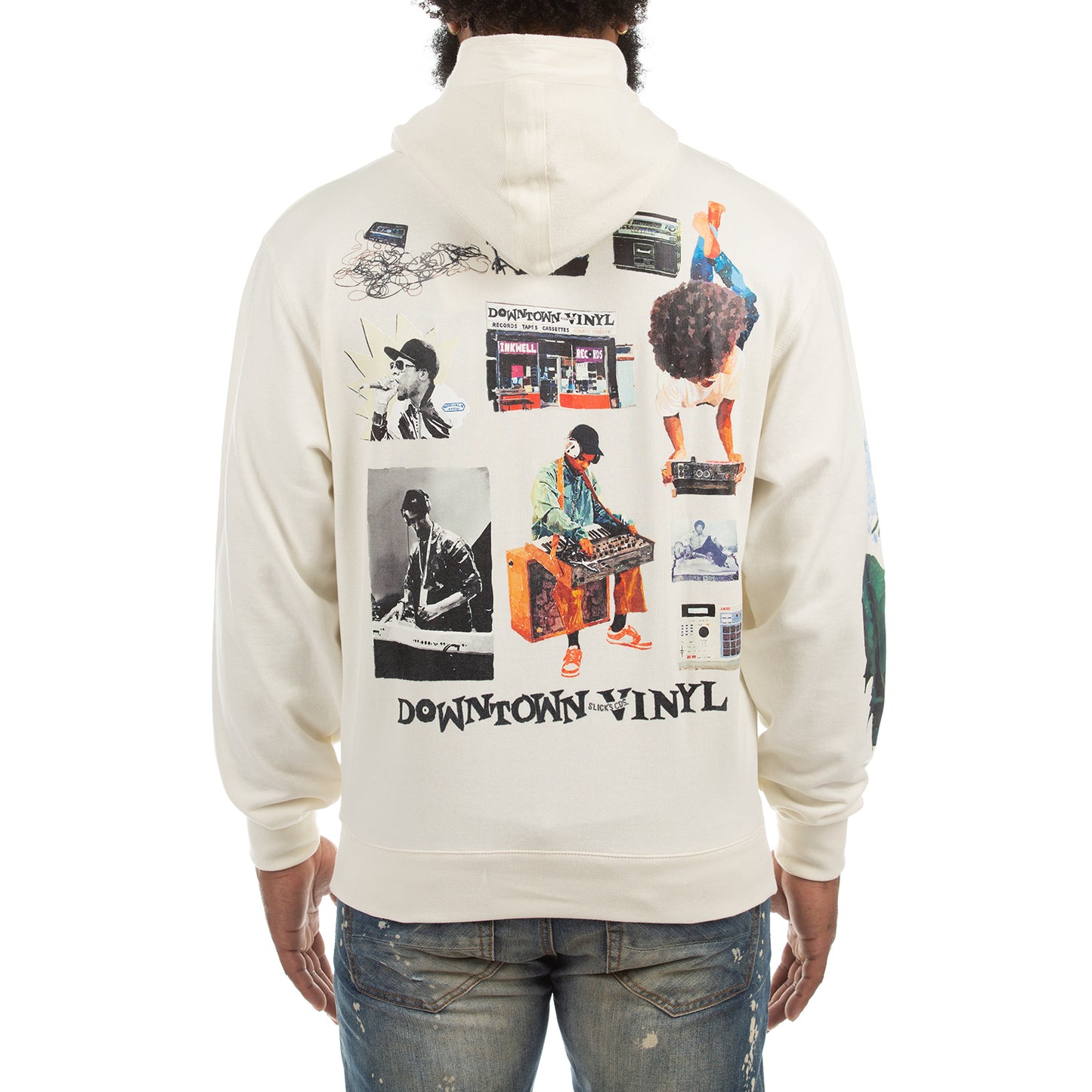 Men's White Hoodie with Event Flyer Graphic - Edgy Herbal White