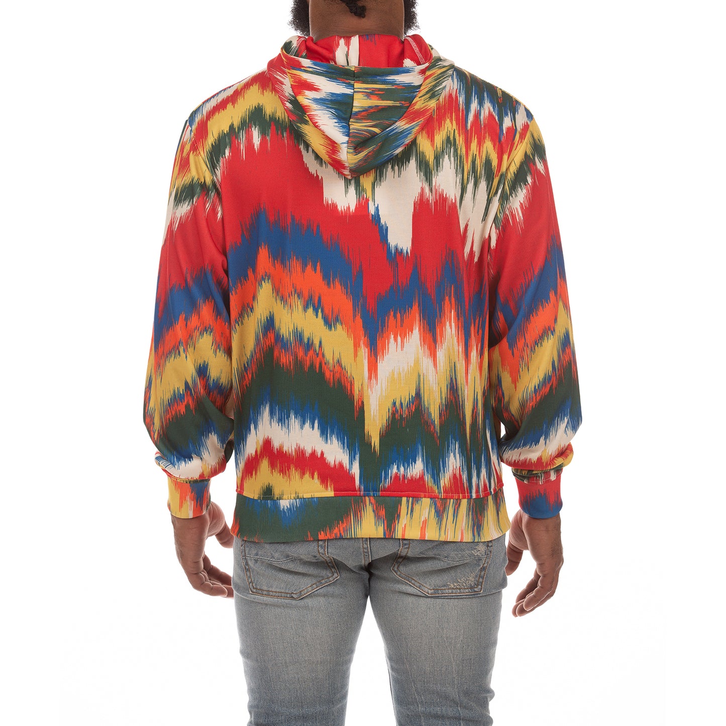 Men’s Vibrant Zigzag Patterned Relaxed-Fit Pullover Wavelength Hoodie