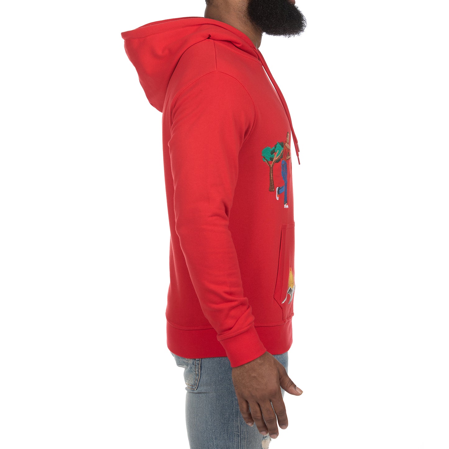 Vibrant Red Hoodie with Unique Graphic Designs - Comfortable and Stylish Men's Sweatshirt