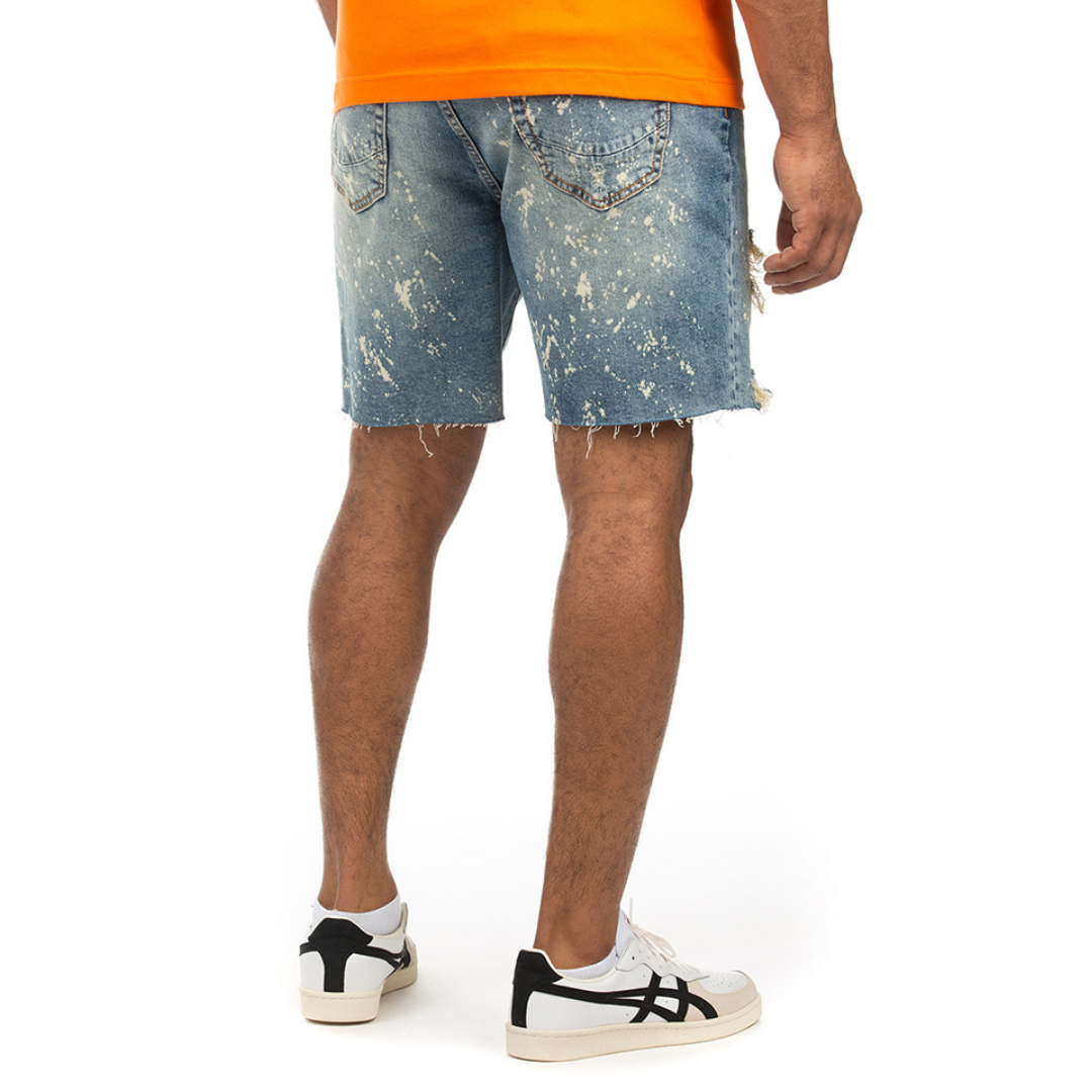Men's Damaged Splatter Alpine Denim Shorts