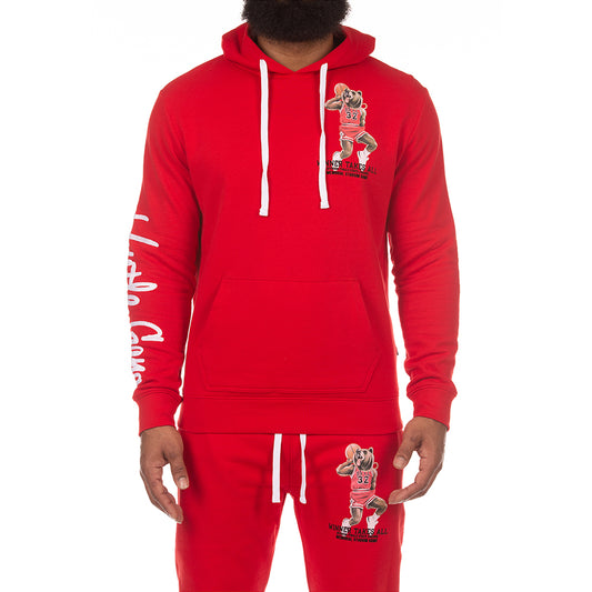 Vibrant Red Pullover Hoodie with Iconic Jumpman-Inspired Graphic, Kangaroo Pouch - His Bearness