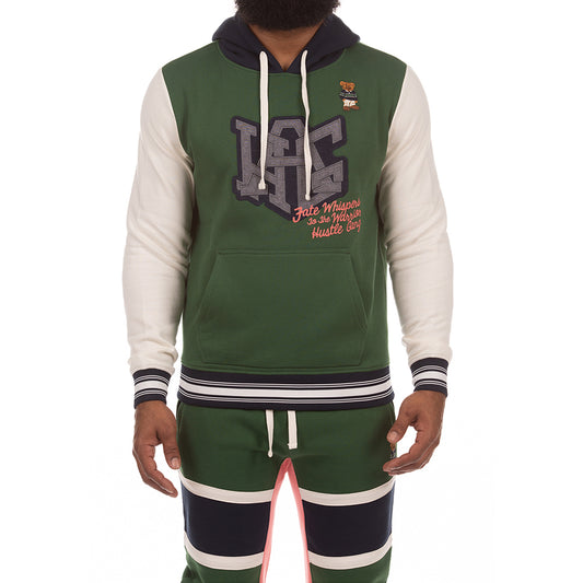 Green and White Pullover Hoodie with Graphic Print - Casual Sportswear - Increase